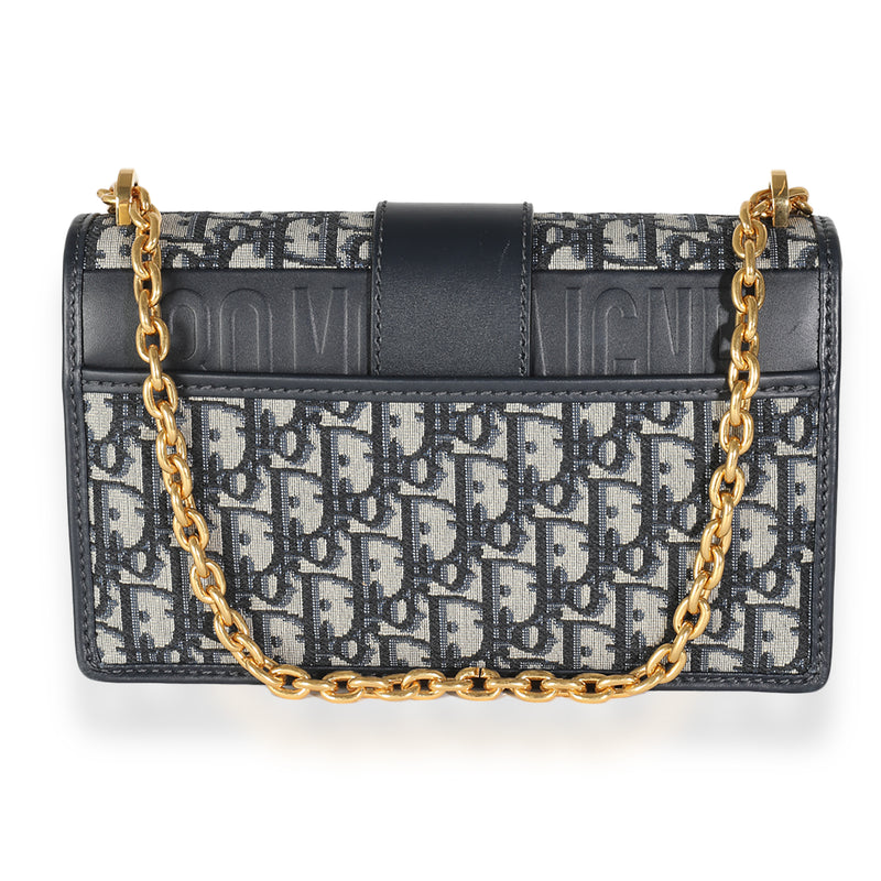 Christian Dior Navy Oblique Jacquard 30 Montaigne Chain Bag Beige; Blue Canvas; Leather Handbag