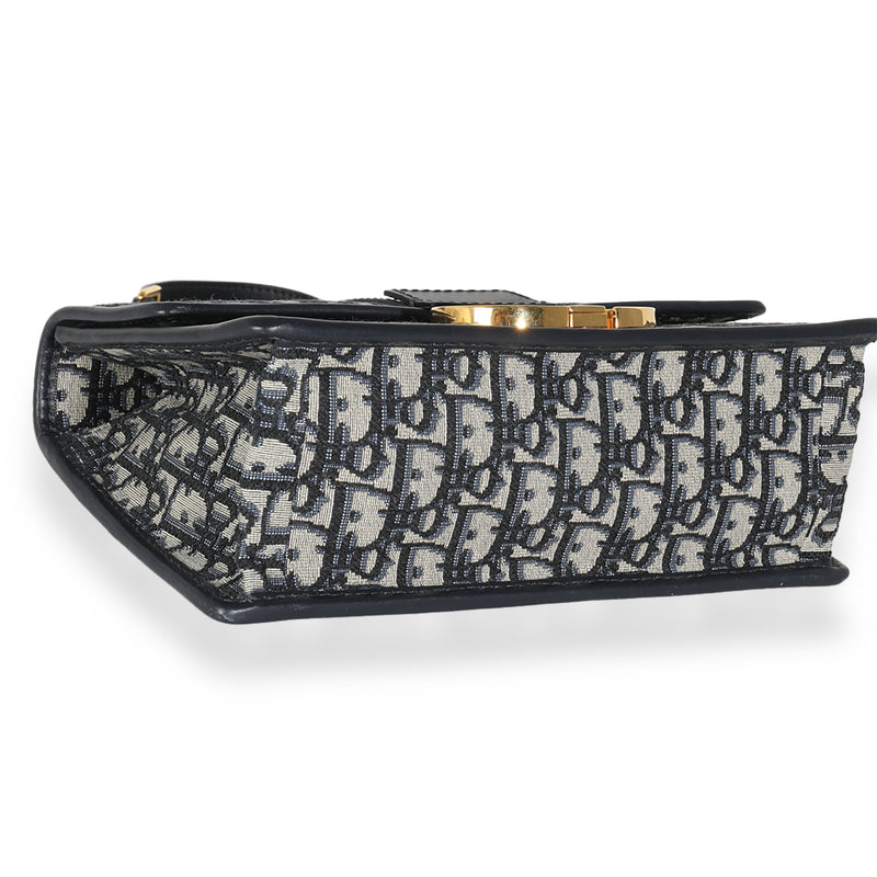 Christian Dior Navy Oblique Jacquard 30 Montaigne Chain Bag Beige; Blue Canvas; Leather Handbag