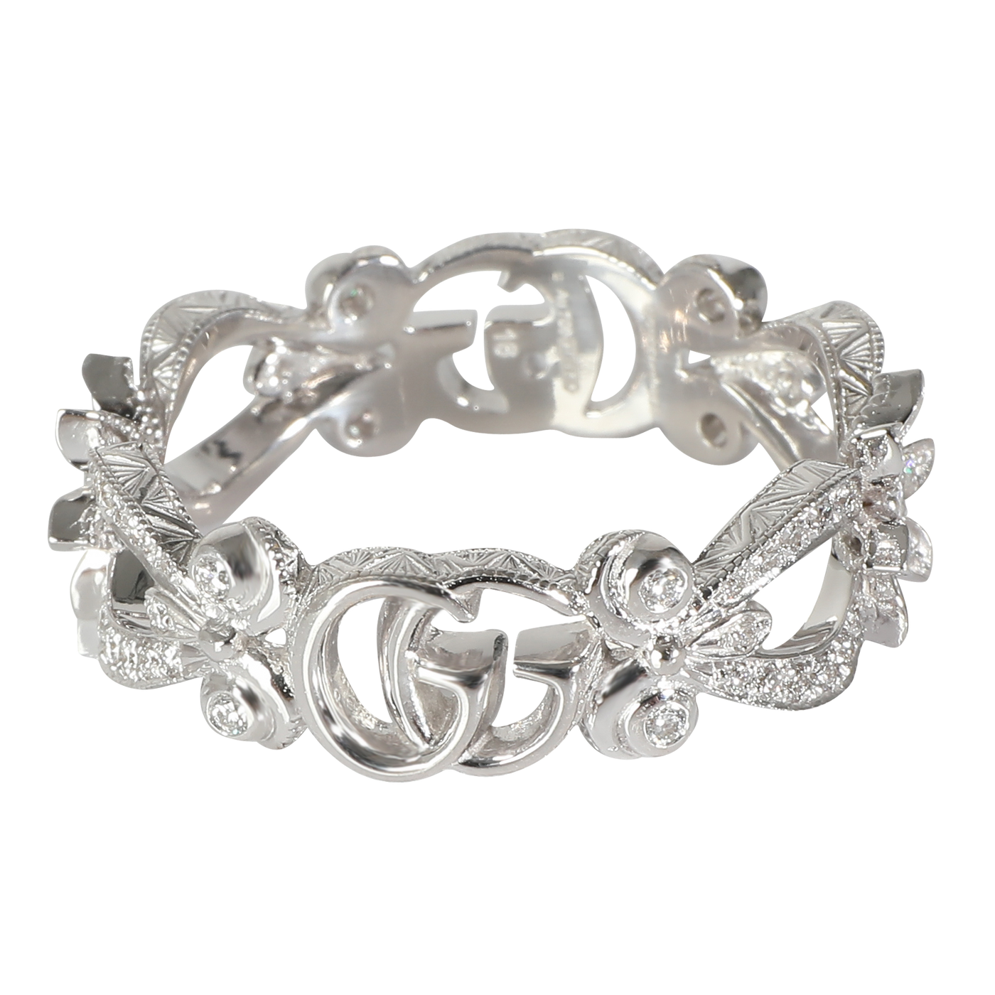 Gucci White Gold Diamond Flora Gg Ring 18k Fashion