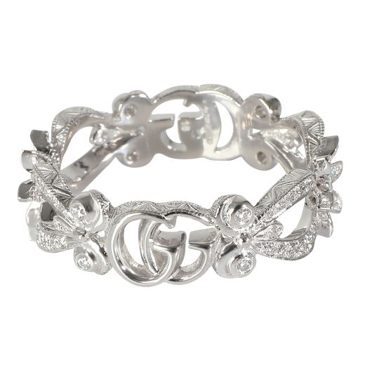 Gucci White Gold Diamond Flora Gg Ring 18k Fashion