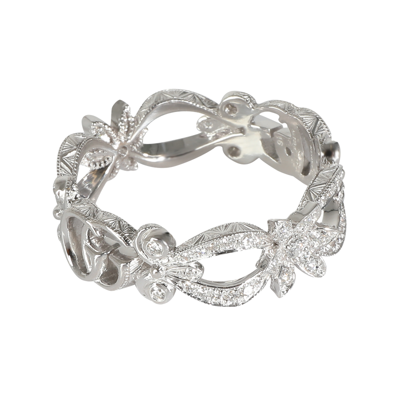 Gucci White Gold Diamond Flora Gg Ring 18k Fashion