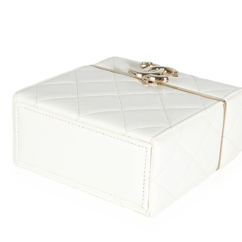 Chanel 22p White Quilted Lambskin Mini Box Clutch Leather Handbag