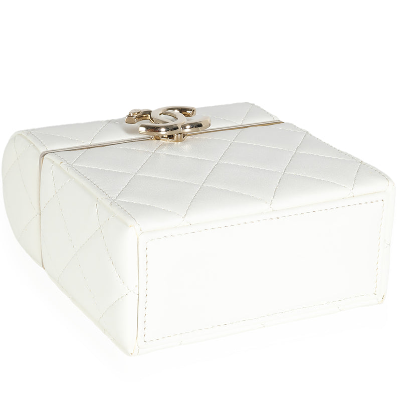 Chanel 22p White Quilted Lambskin Mini Box Clutch Leather Handbag