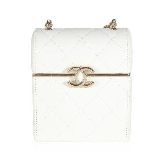 Chanel 22p White Quilted Lambskin Mini Box Clutch Leather Handbag