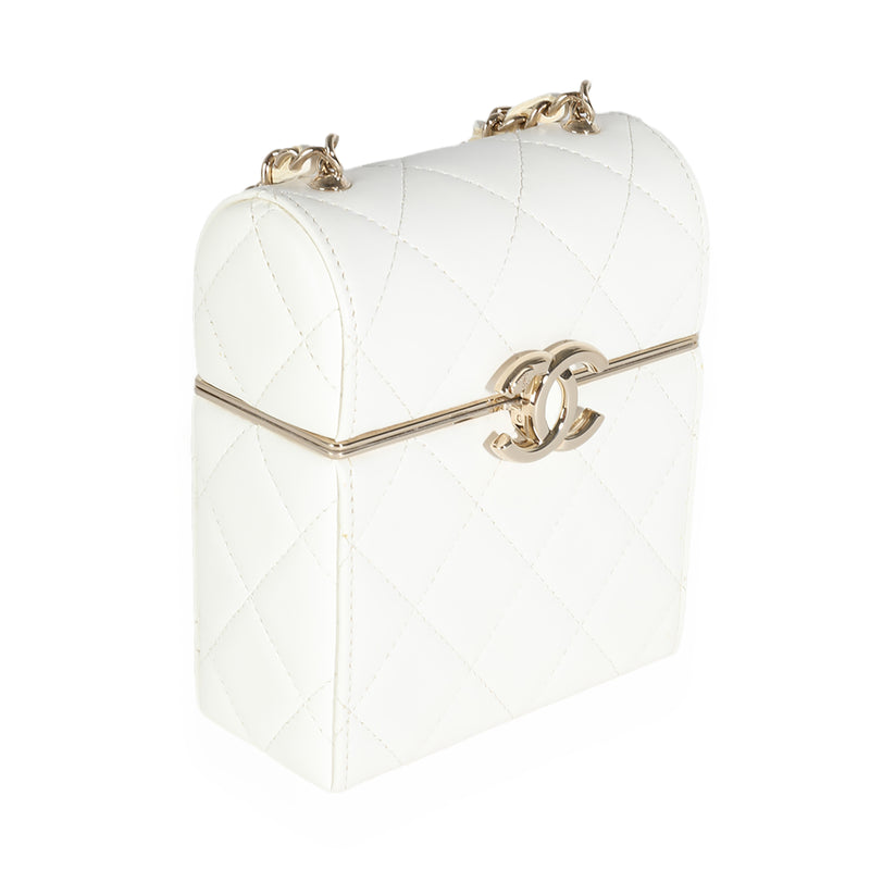 Chanel 22p White Quilted Lambskin Mini Box Clutch Leather Handbag
