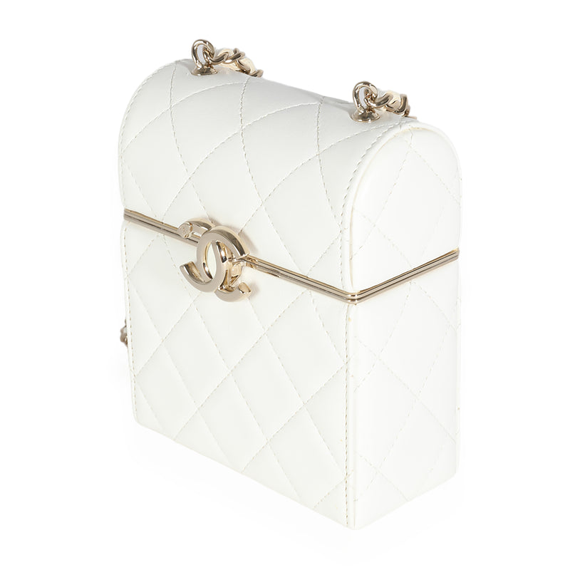 Chanel 22p White Quilted Lambskin Mini Box Clutch Leather Handbag