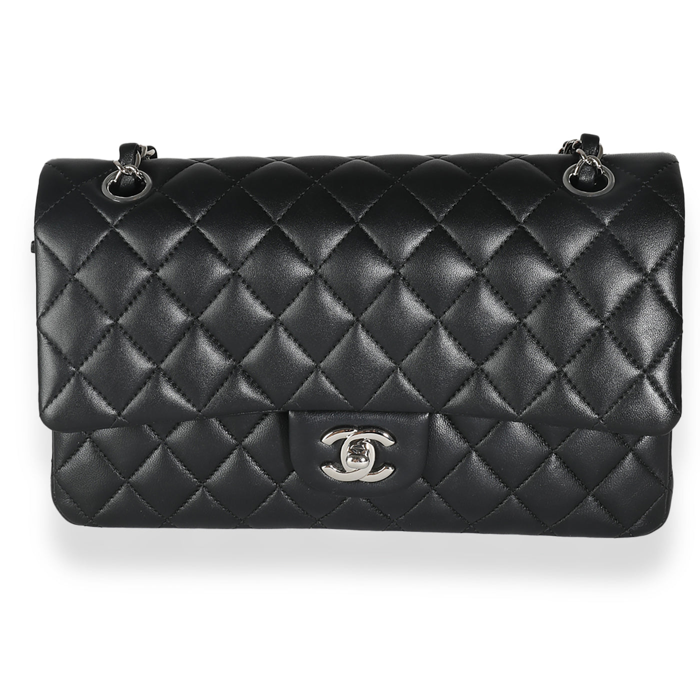 Chanel Black Quilted Lambskin Medium Classic Double Flap Bag Leather Handbag