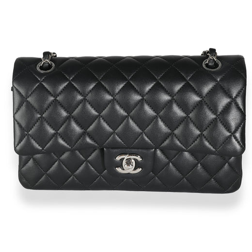 Chanel Black Quilted Lambskin Medium Classic Double Flap Bag Leather Handbag