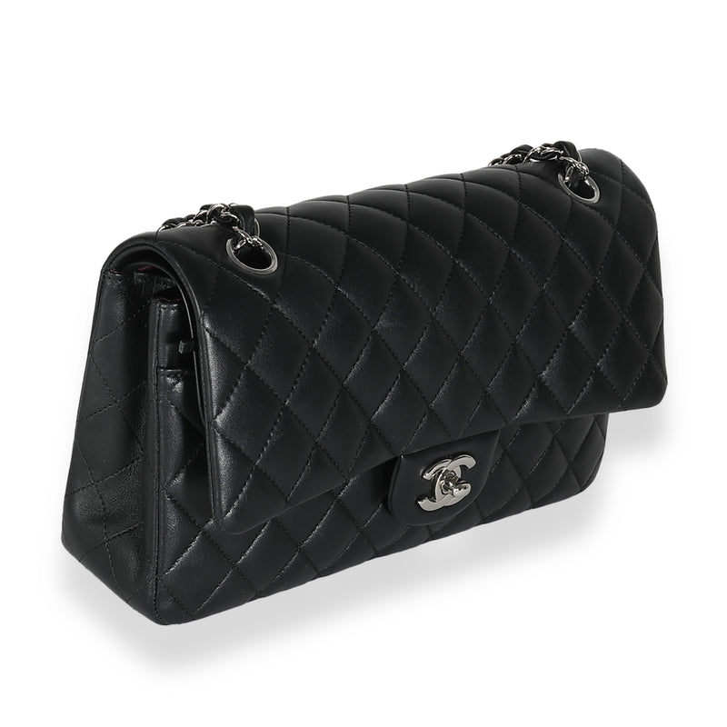 Chanel Black Quilted Lambskin Medium Classic Double Flap Bag Leather Handbag