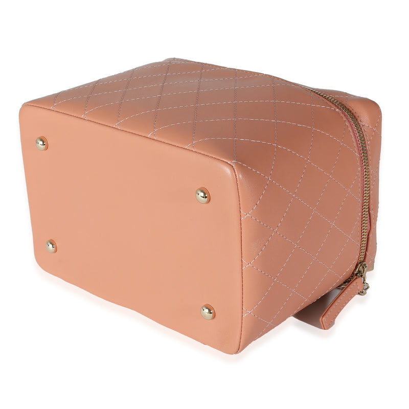 Chanel Pink Quilted Lambskin Knock On Wood Vanity Case Leather Handbag