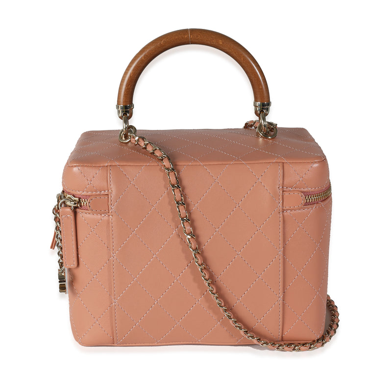 Chanel Pink Quilted Lambskin Knock On Wood Vanity Case Leather Handbag