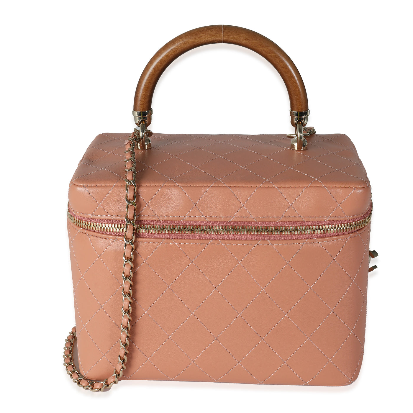 Chanel Pink Quilted Lambskin Knock On Wood Vanity Case Leather Handbag
