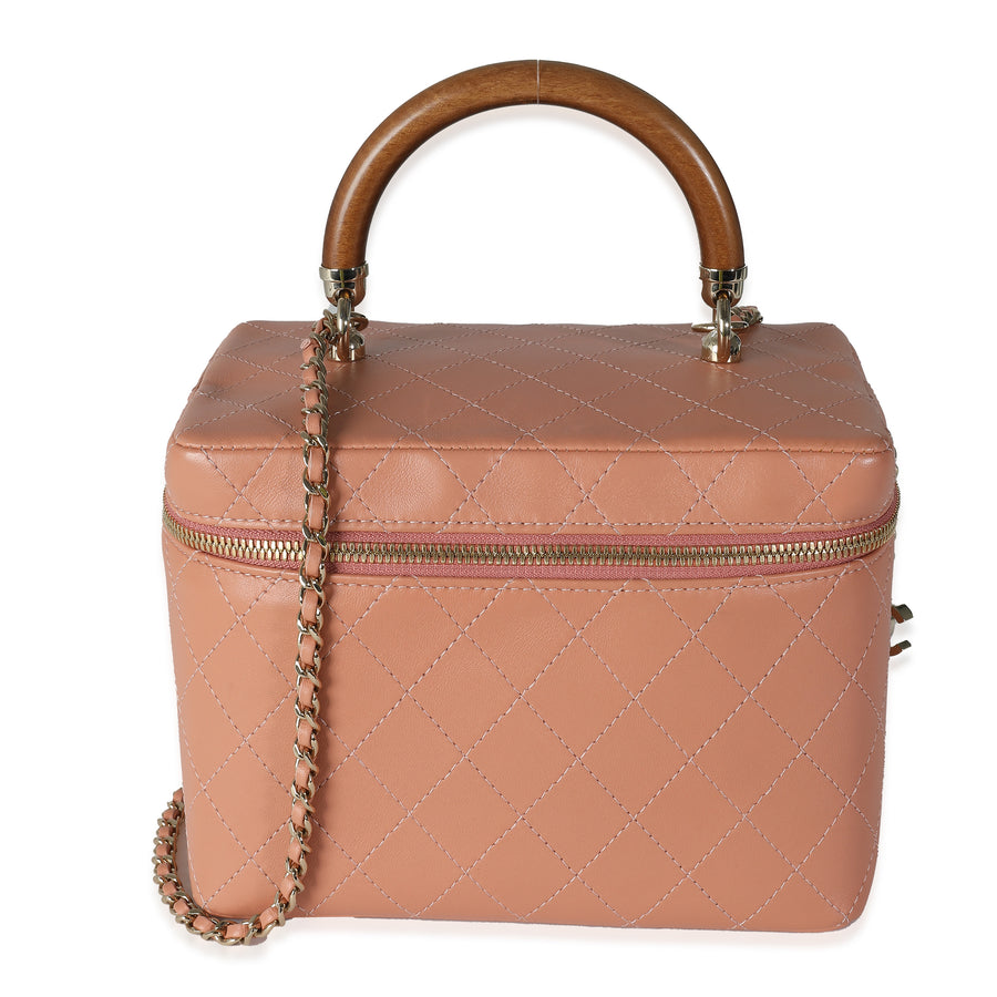 Chanel Pink Quilted Lambskin Knock On Wood Vanity Case Leather Handbag