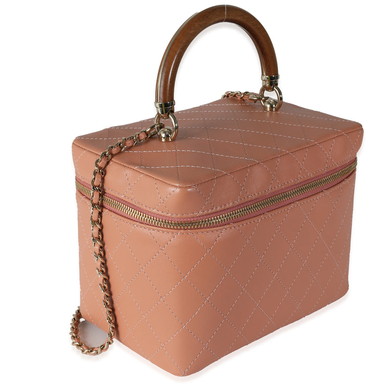 Chanel Pink Quilted Lambskin Knock On Wood Vanity Case Leather Handbag