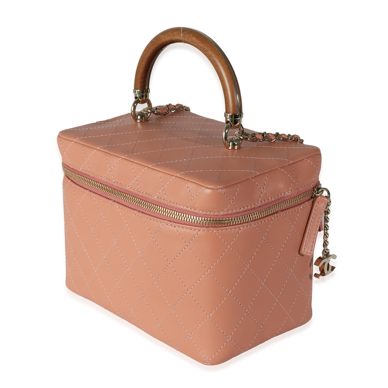 Chanel Pink Quilted Lambskin Knock On Wood Vanity Case Leather Handbag