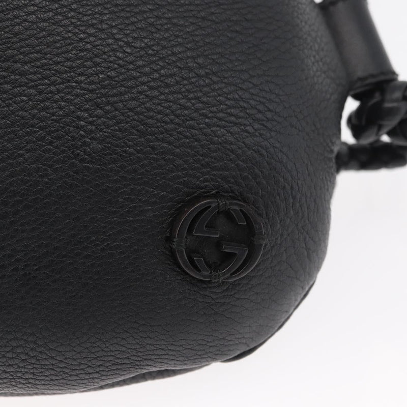 Gucci Braided Strap Zip Messenger Leather Black