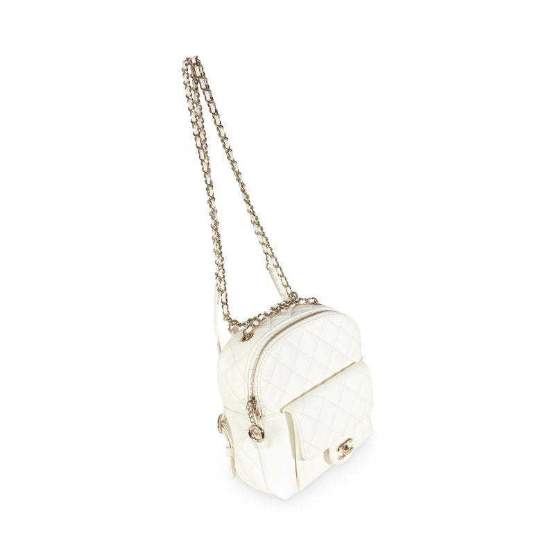 Chanel White Quilted Caviar Small Cc Day Backpack Handbag Leather