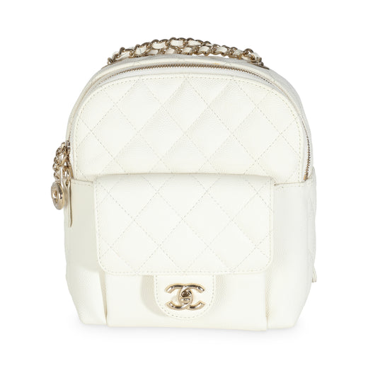 Chanel White Quilted Caviar Small Cc Day Backpack Handbag Leather