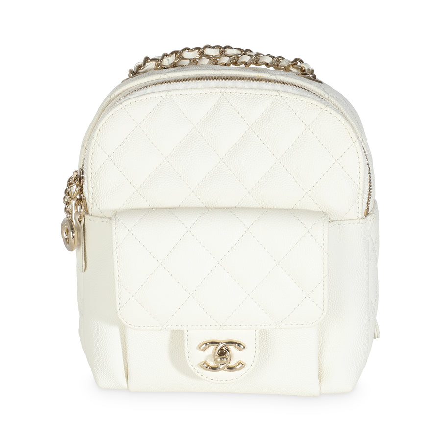 Chanel White Quilted Caviar Small Cc Day Backpack Handbag Leather