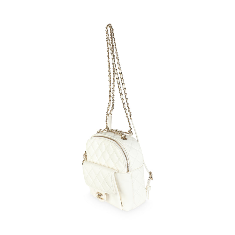 Chanel White Quilted Caviar Small Cc Day Backpack Handbag Leather
