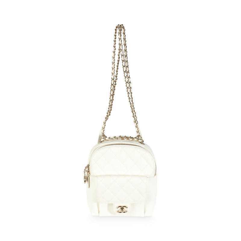 Chanel White Quilted Caviar Small Cc Day Backpack Handbag Leather