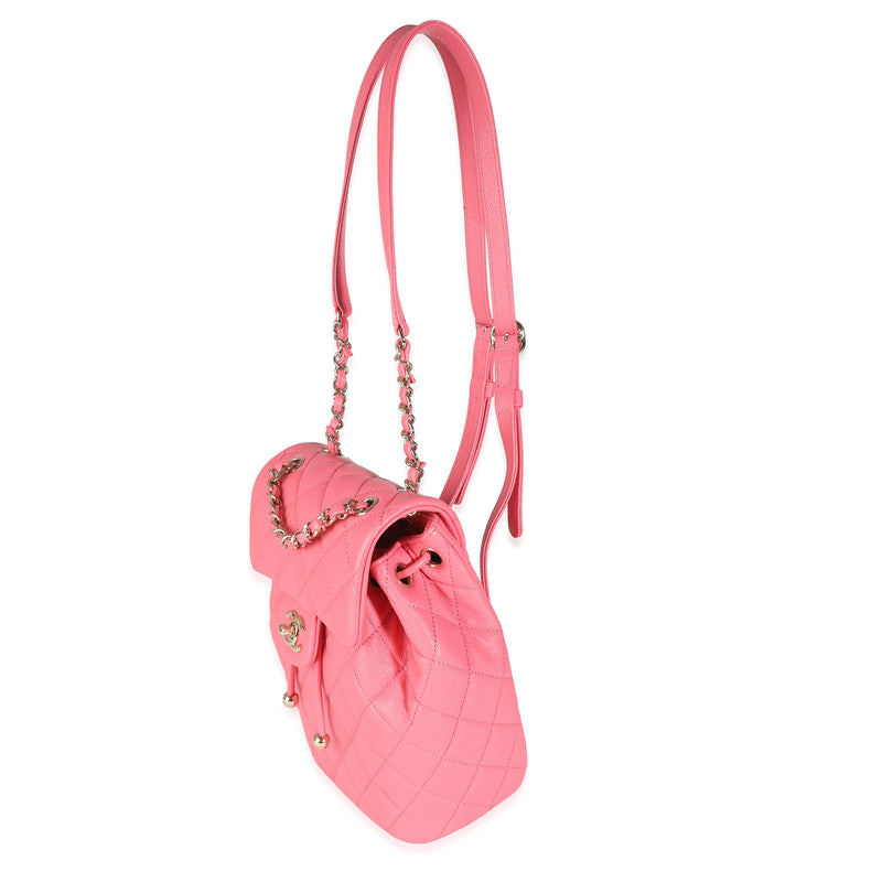 Chanel Pink Quilted Caviar Drawstring Backpack Handbag Leather