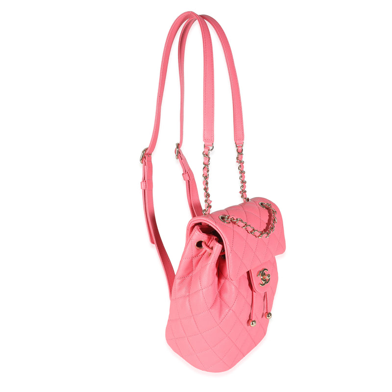 Chanel Pink Quilted Caviar Drawstring Backpack Handbag Leather