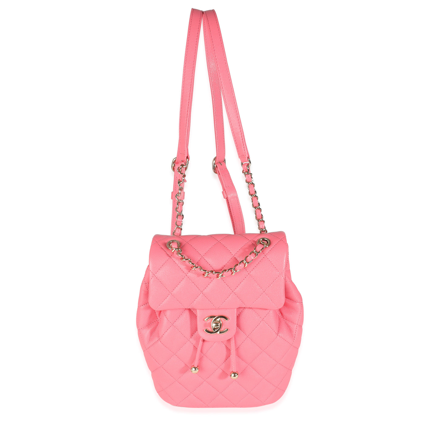 Chanel Pink Quilted Caviar Drawstring Backpack Handbag Leather