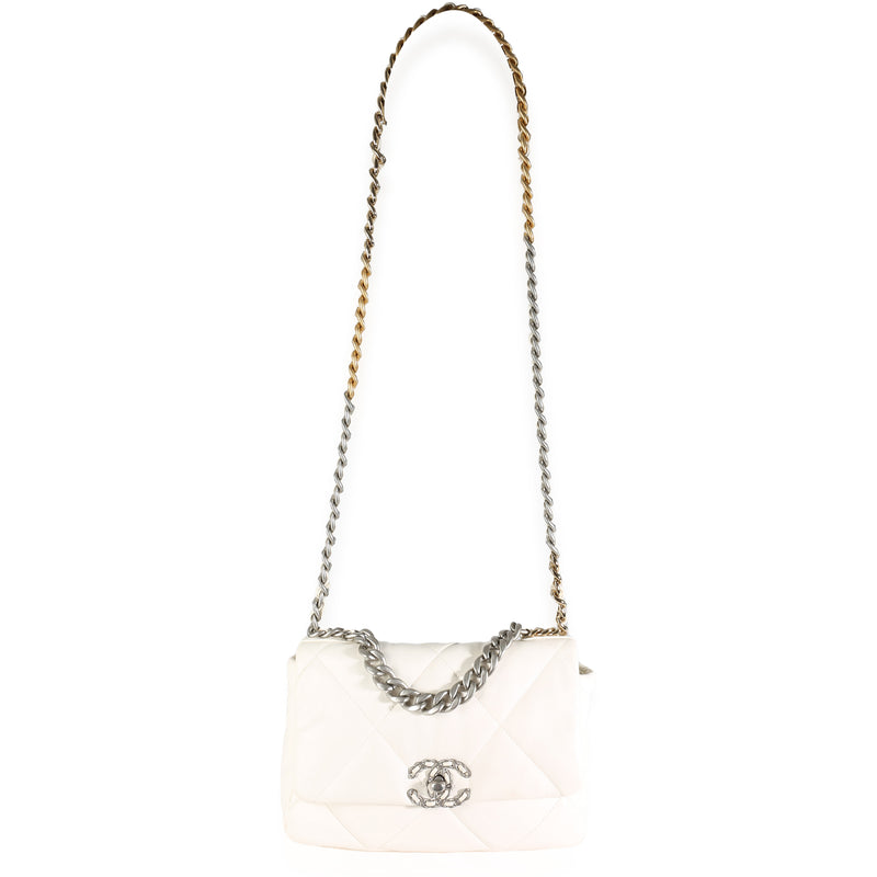 Chanel White Quilted Lambskin Small 19 Flap Bag Leather Handbag