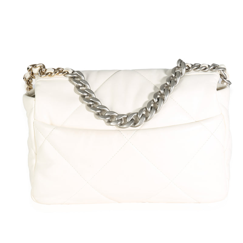 Chanel White Quilted Lambskin Small 19 Flap Bag Leather Handbag