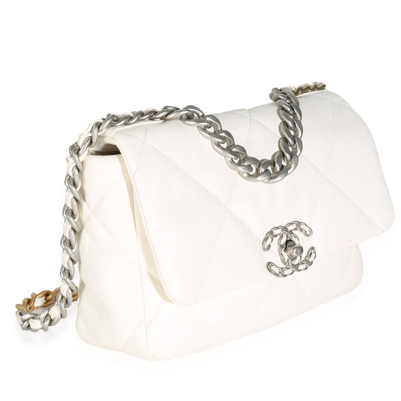 Chanel White Quilted Lambskin Small 19 Flap Bag Leather Handbag
