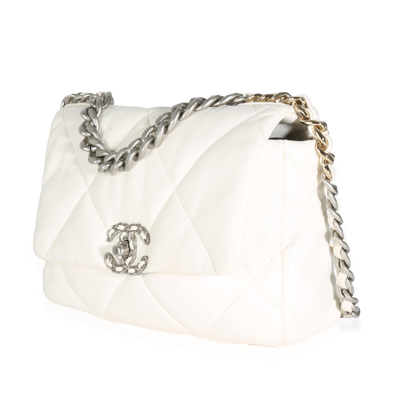 Chanel White Quilted Lambskin Small 19 Flap Bag Leather Handbag