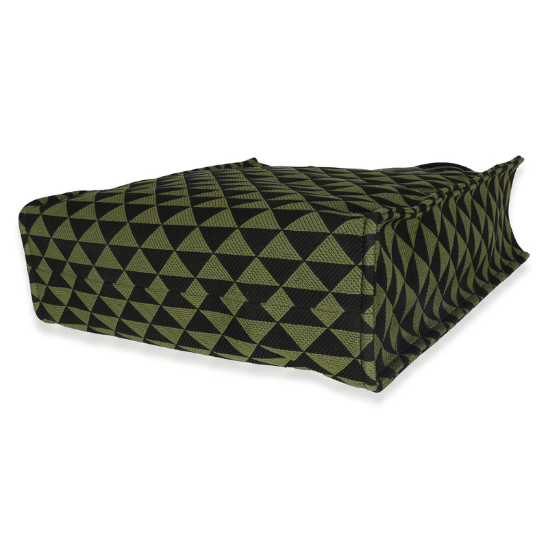 Prada Black Green Jacquard Triangolo Symbole Shopping Tote Black; Canvas Handbag