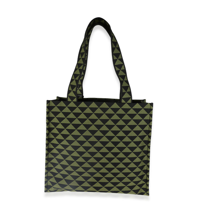 Prada Black Green Jacquard Triangolo Symbole Shopping Tote Black; Canvas Handbag