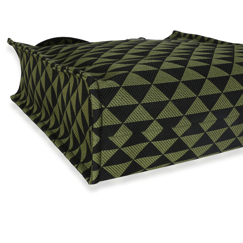 Prada Black Green Jacquard Triangolo Symbole Shopping Tote Black; Canvas Handbag