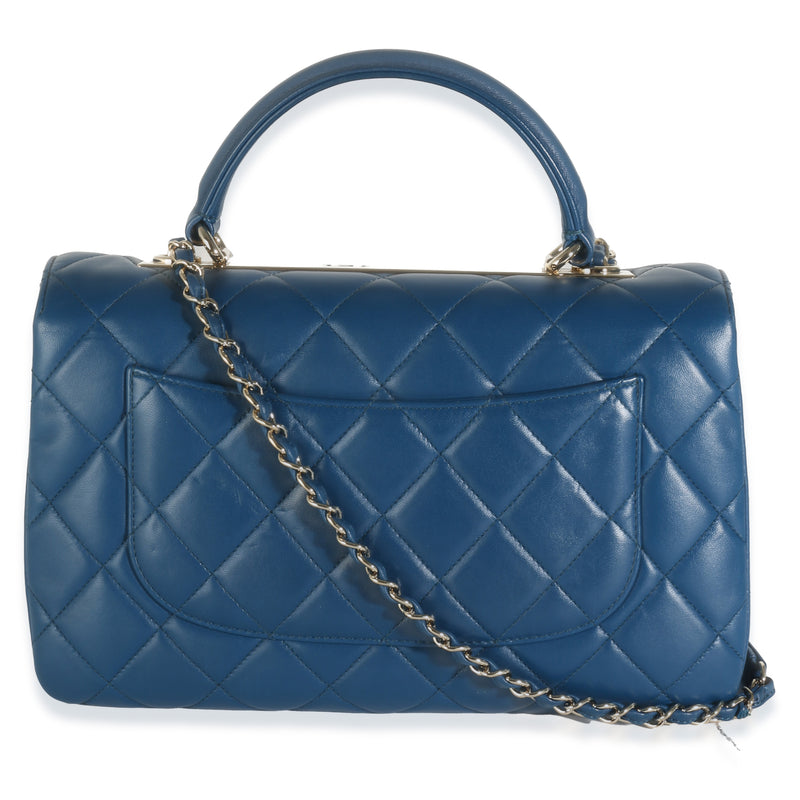 Chanel Navy Quilted Lambskin Medium Trendy Top Handle Bag Blue Leather Handbag