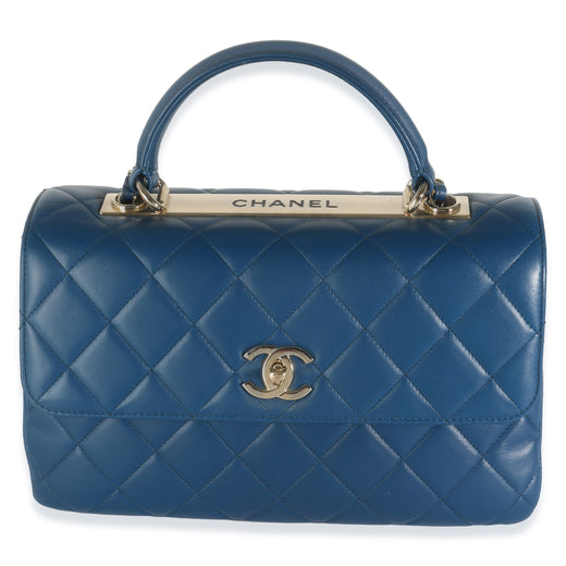Chanel Navy Quilted Lambskin Medium Trendy Top Handle Bag Blue Leather Handbag