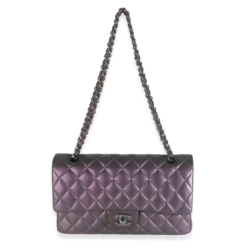 Chanel Purple Quilted Iridescent Lambskin Medium Classic Double Flap Bag Metallic; Leather Handbag