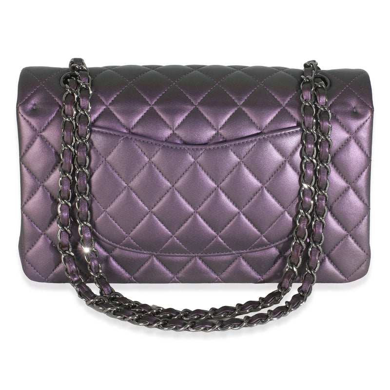 Chanel Purple Quilted Iridescent Lambskin Medium Classic Double Flap Bag Metallic; Leather Handbag