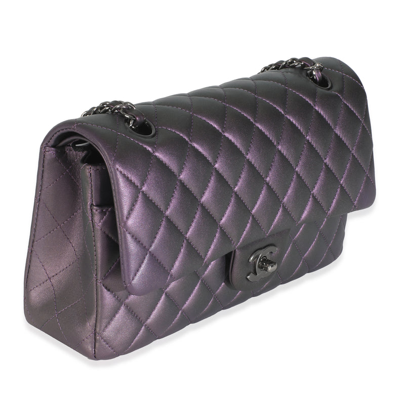 Chanel Purple Quilted Iridescent Lambskin Medium Classic Double Flap Bag Metallic; Leather Handbag