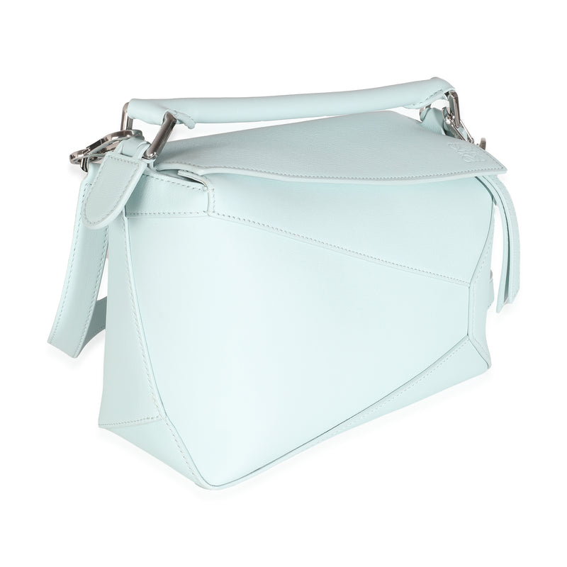 Loewe Light Blue Grained Calfskin Small Puzzle Edge Bag Leather Handbag