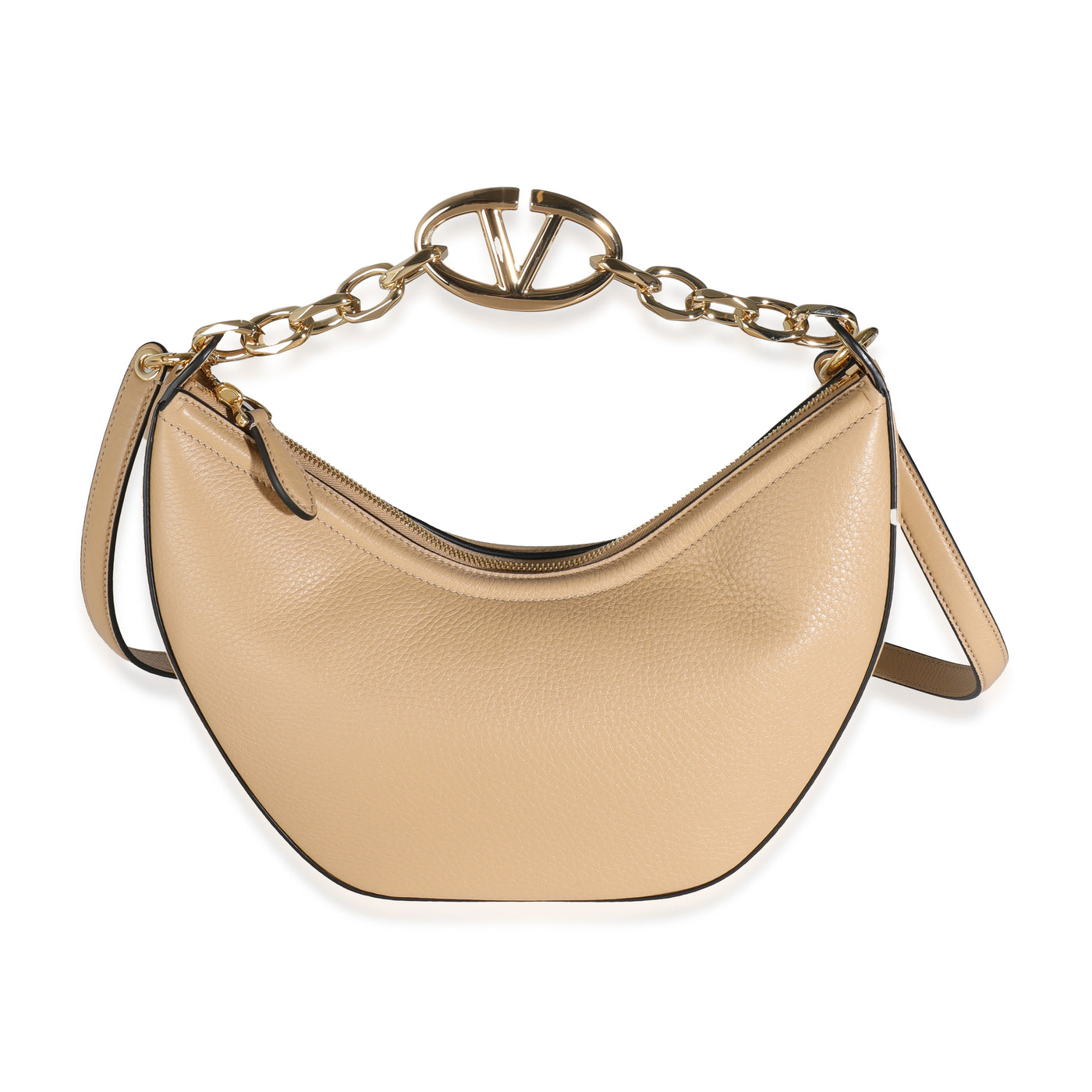 Valentino Beige Nappa Small Vlogo Moon Hobo Leather Handbag