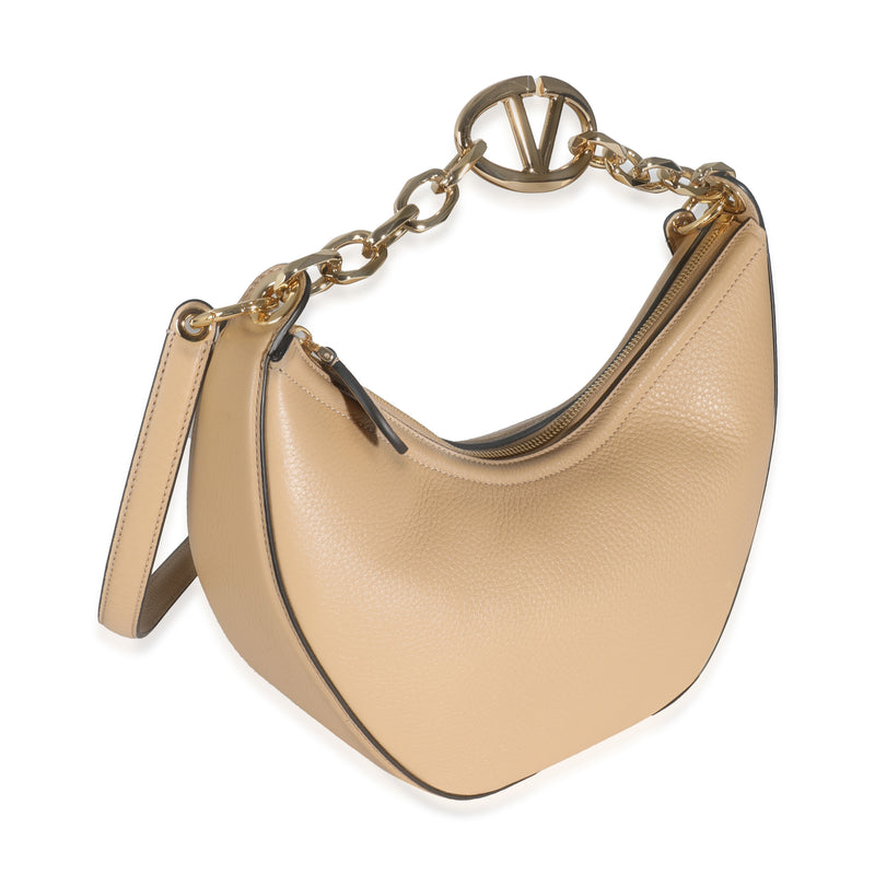 Valentino Beige Nappa Small Vlogo Moon Hobo Leather Handbag
