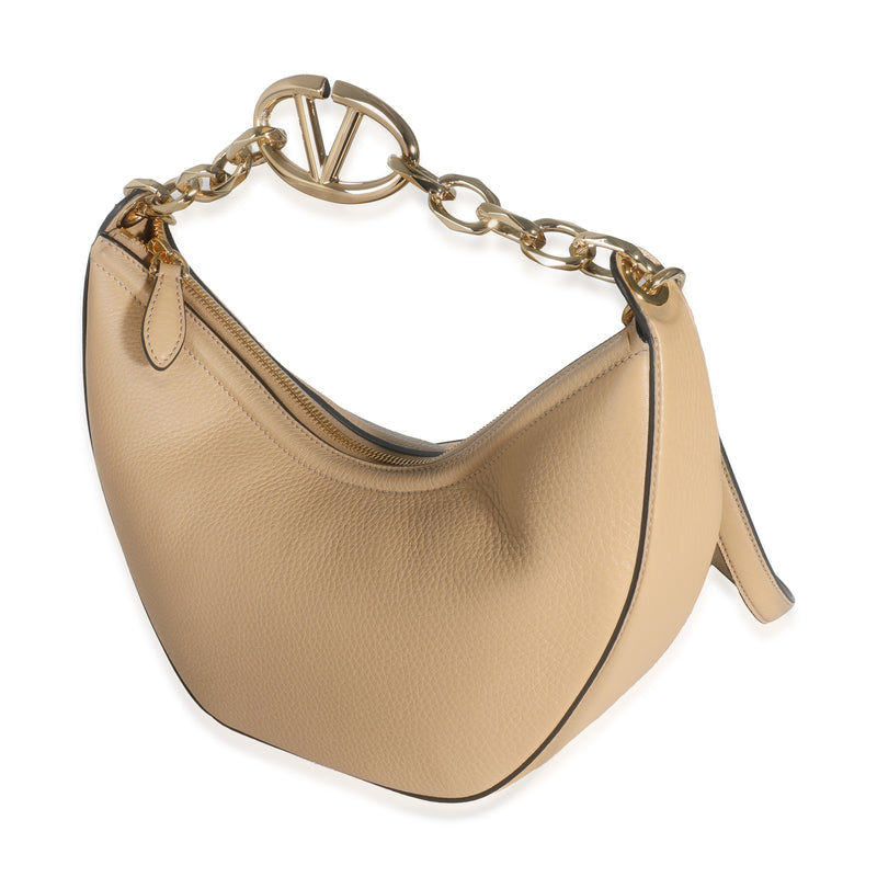 Valentino Beige Nappa Small Vlogo Moon Hobo Leather Handbag