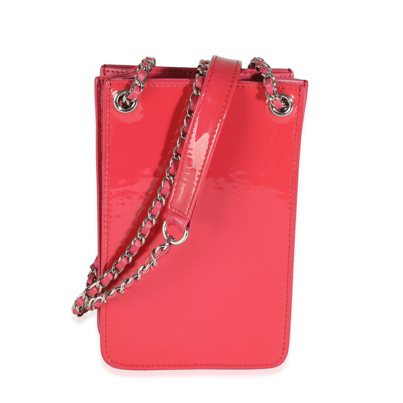 Chanel Pink Patent Cc Phone Holder With Chain Leather Handbag