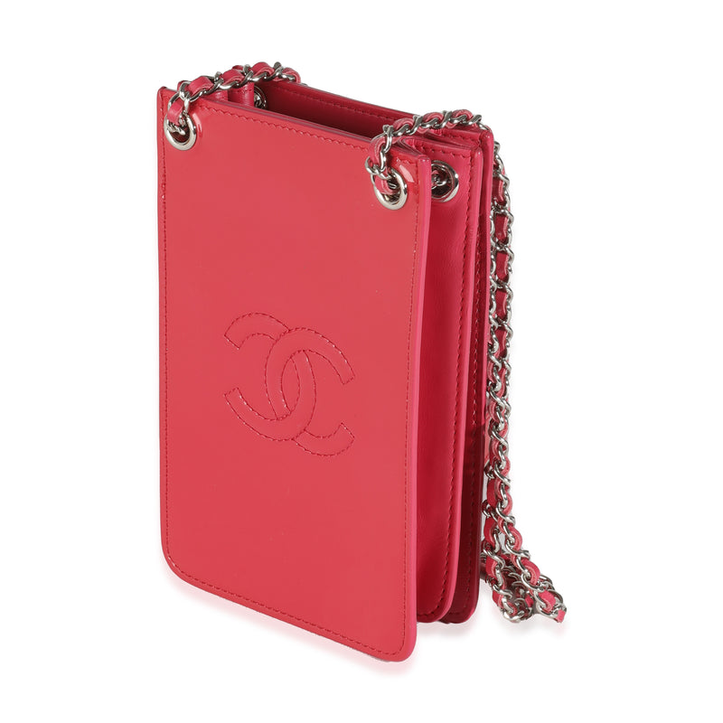 Chanel Pink Patent Cc Phone Holder With Chain Leather Handbag