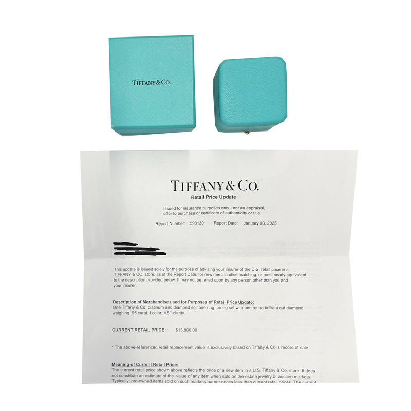Tiffany & Co. 0.95 Ct Round Brilliant Diamond Engagement Ring 950