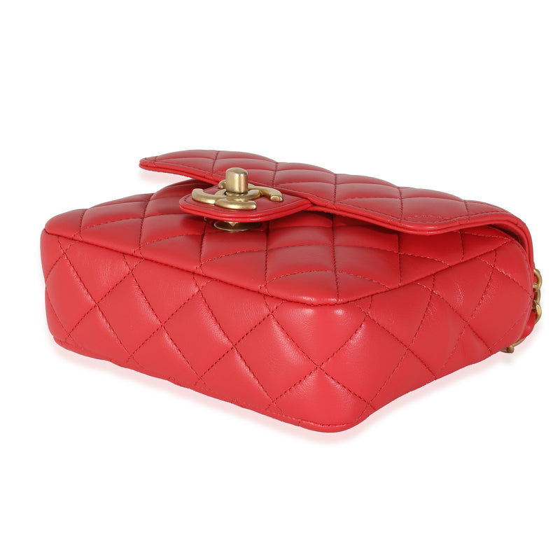 Chanel Red Quilted Lambskin Coco Pins Mini Flap Bag Pink Leather Handbag