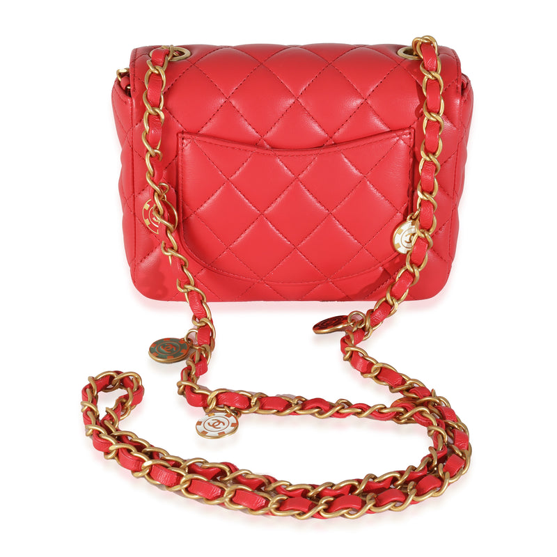Chanel Red Quilted Lambskin Coco Pins Mini Flap Bag Pink Leather Handbag