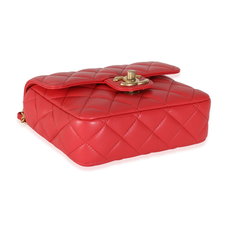 Chanel Red Quilted Lambskin Coco Pins Mini Flap Bag Pink Leather Handbag